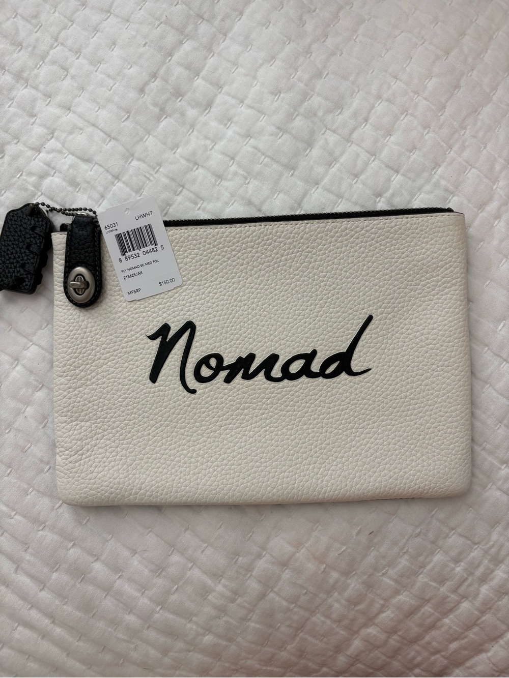 NWT Rare Coach Nomad Chalk Black Leather Pouch Folio 65031